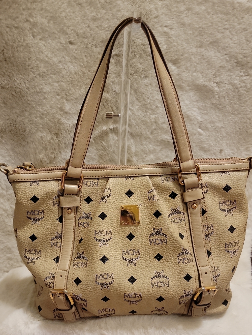 MCM 2-way Monogram Cream Visetos Bag